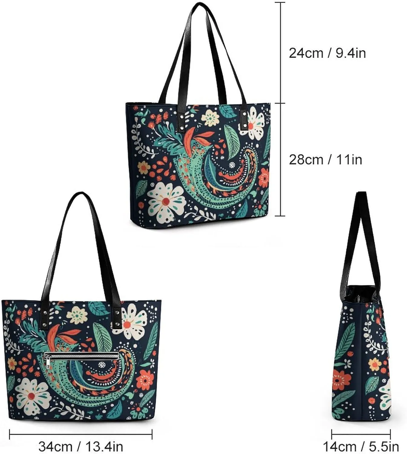 Women's Leather Tote Bag Fashion Handbag for Work Travel Shopping Daily Use Large Capacity Shoulder Purse