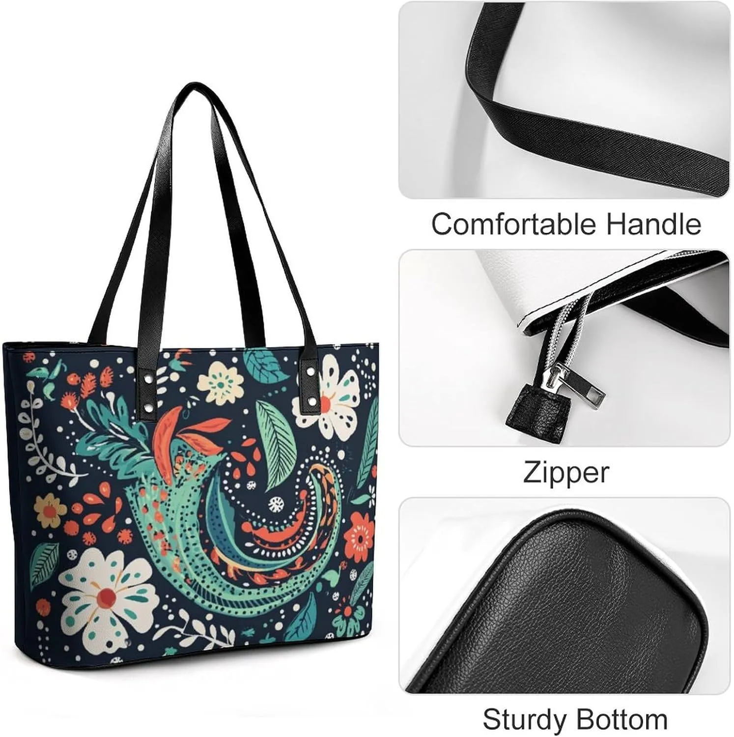 Women's Leather Tote Bag Fashion Handbag for Work Travel Shopping Daily Use Large Capacity Shoulder Purse