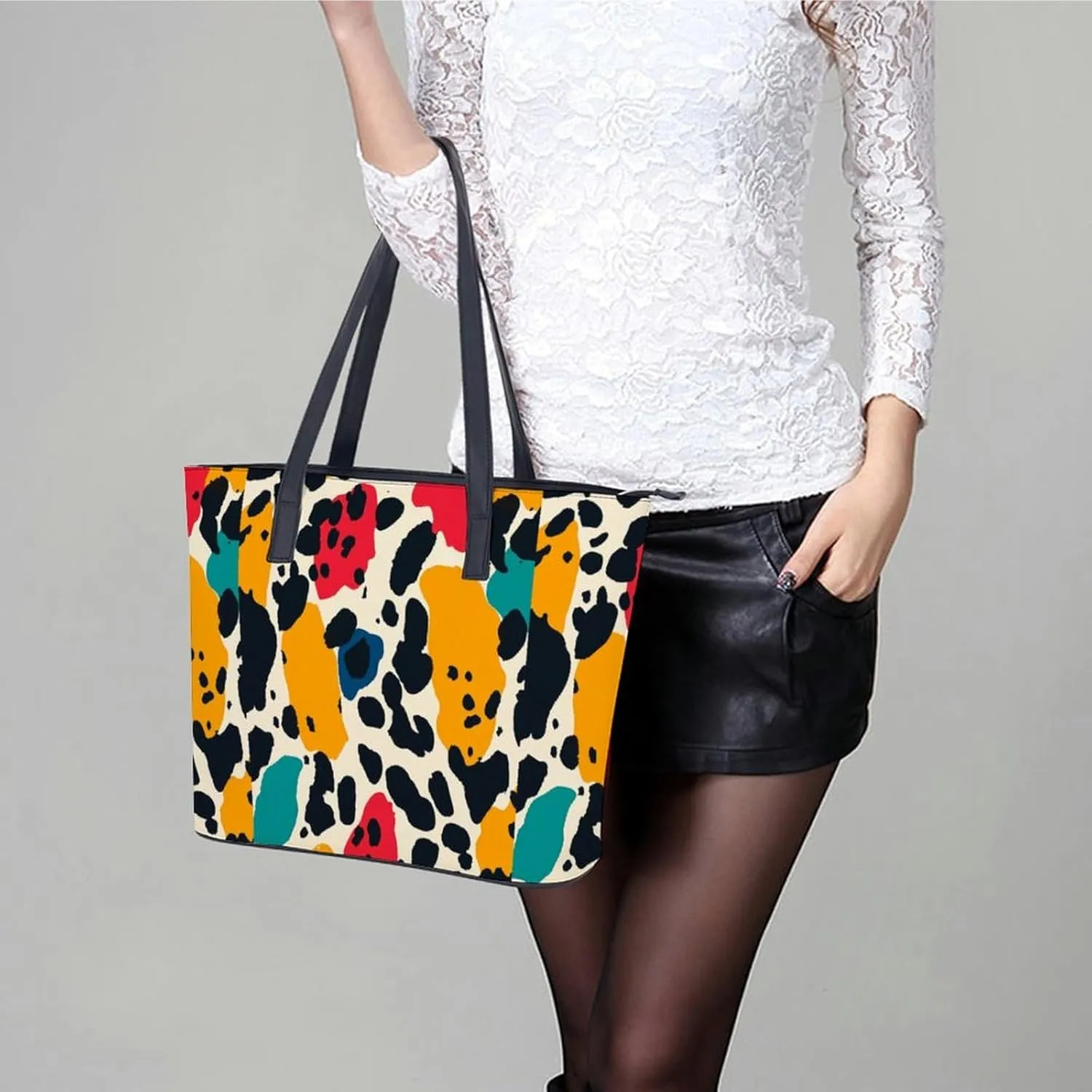 Women's Leather Tote Bag Fashion Handbag for Work Travel Shopping Daily Use Large Capacity Shoulder Purse