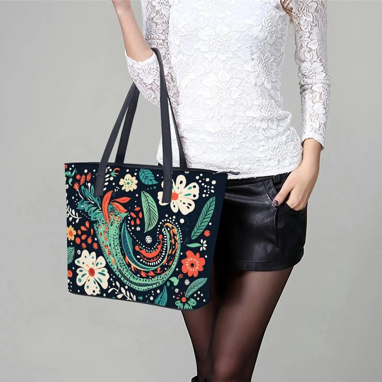 Women's Leather Tote Bag Fashion Handbag for Work Travel Shopping Daily Use Large Capacity Shoulder Purse