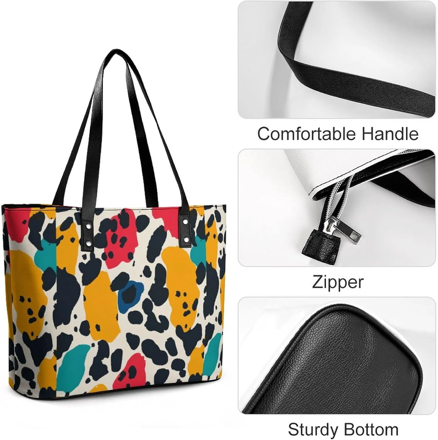Women's Leather Tote Bag Fashion Handbag for Work Travel Shopping Daily Use Large Capacity Shoulder Purse
