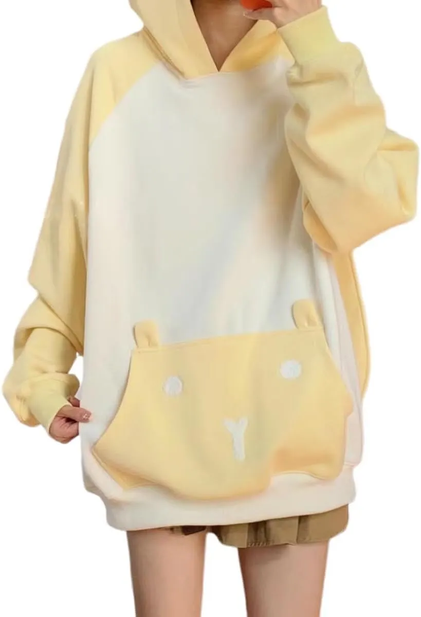 Women's Plus Size Kawaii Long Rabbit Ears Hooded Sweater Girl Sweet Y2K Hoodie Coat