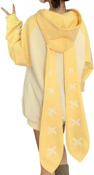 Women's Plus Size Kawaii Long Rabbit Ears Hooded Sweater Girl Sweet Y2K Hoodie Coat