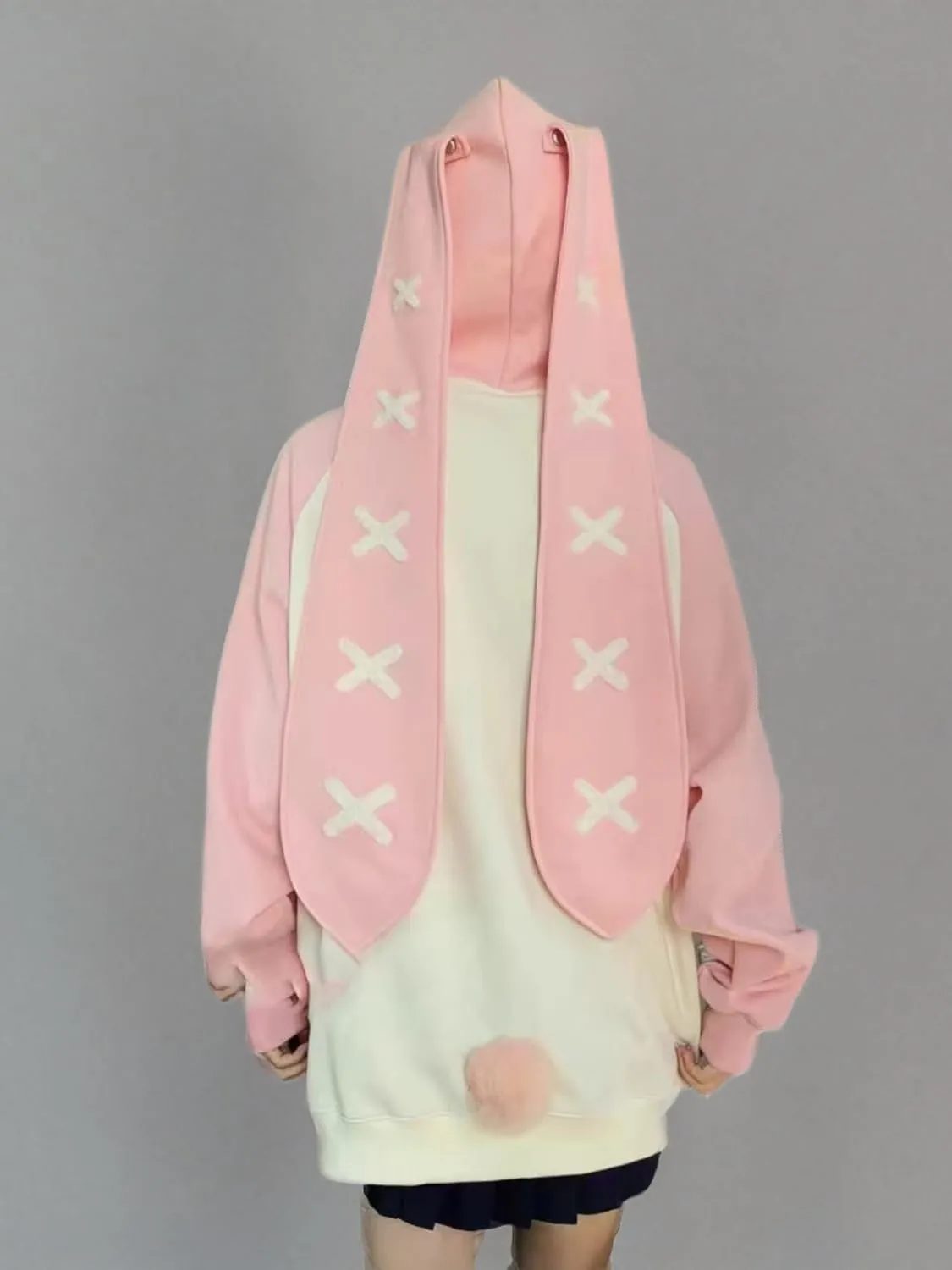 Women's Plus Size Kawaii Long Rabbit Ears Hooded Sweater Girl Sweet Y2K Hoodie Coat