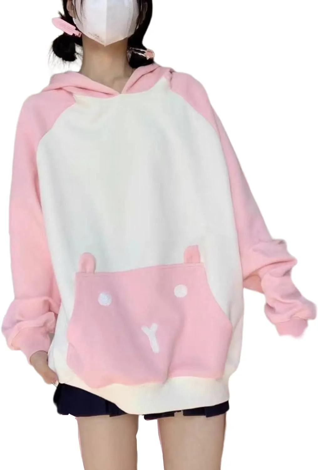 Women's Plus Size Kawaii Long Rabbit Ears Hooded Sweater Girl Sweet Y2K Hoodie Coat