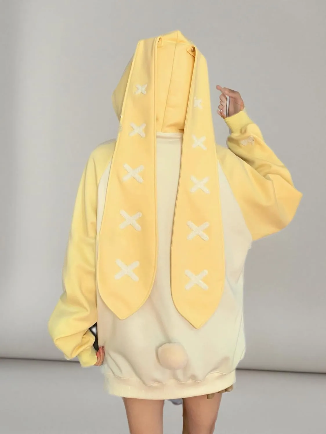 Women's Plus Size Kawaii Long Rabbit Ears Hooded Sweater Girl Sweet Y2K Hoodie Coat