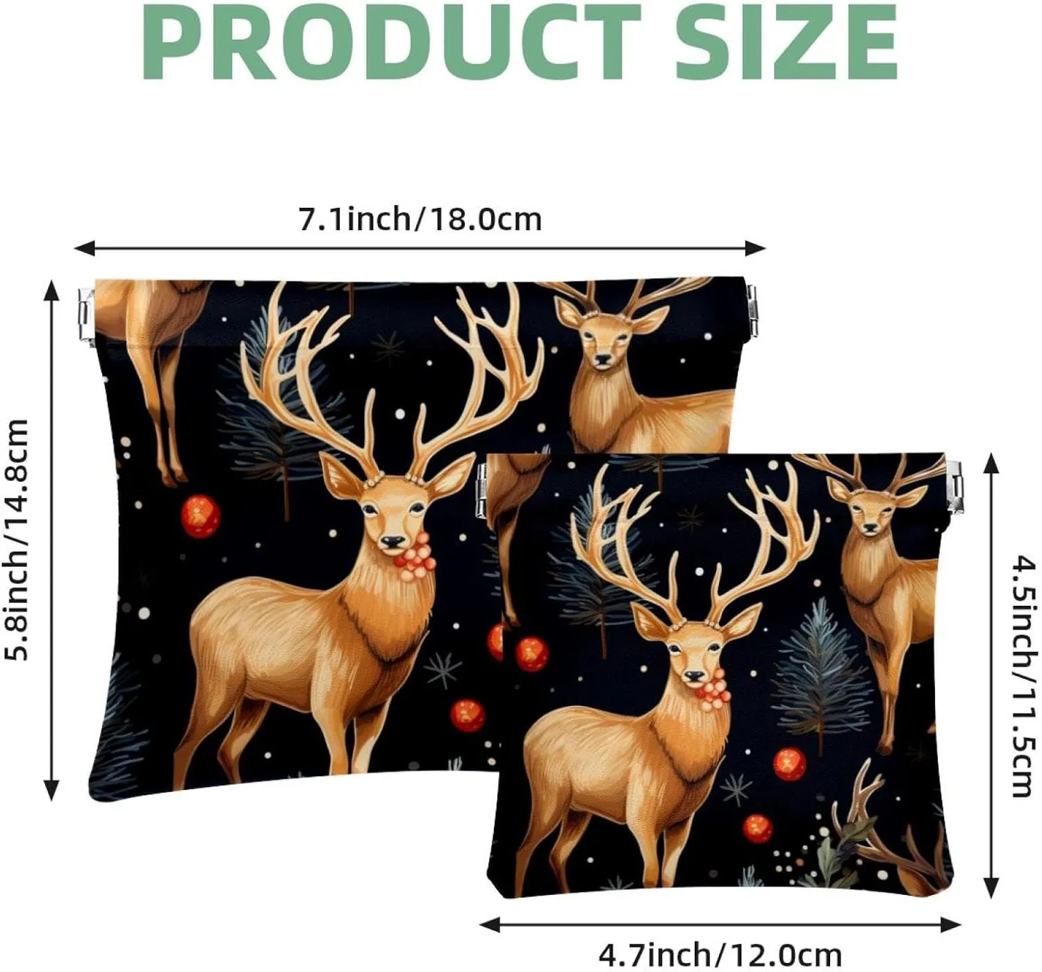Women’s Pocket Cosmetic Bags, Waterproof Leather Makeup Bag No Zipper Self-Closing Makeup Pouch for Girls, Mini Bag for Purse - Cute Christmas Elk-1862