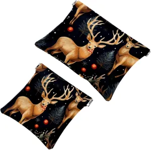 Women’s Pocket Cosmetic Bags, Waterproof Leather Makeup Bag No Zipper Self-Closing Makeup Pouch for Girls, Mini Bag for Purse - Cute Christmas Elk-1862