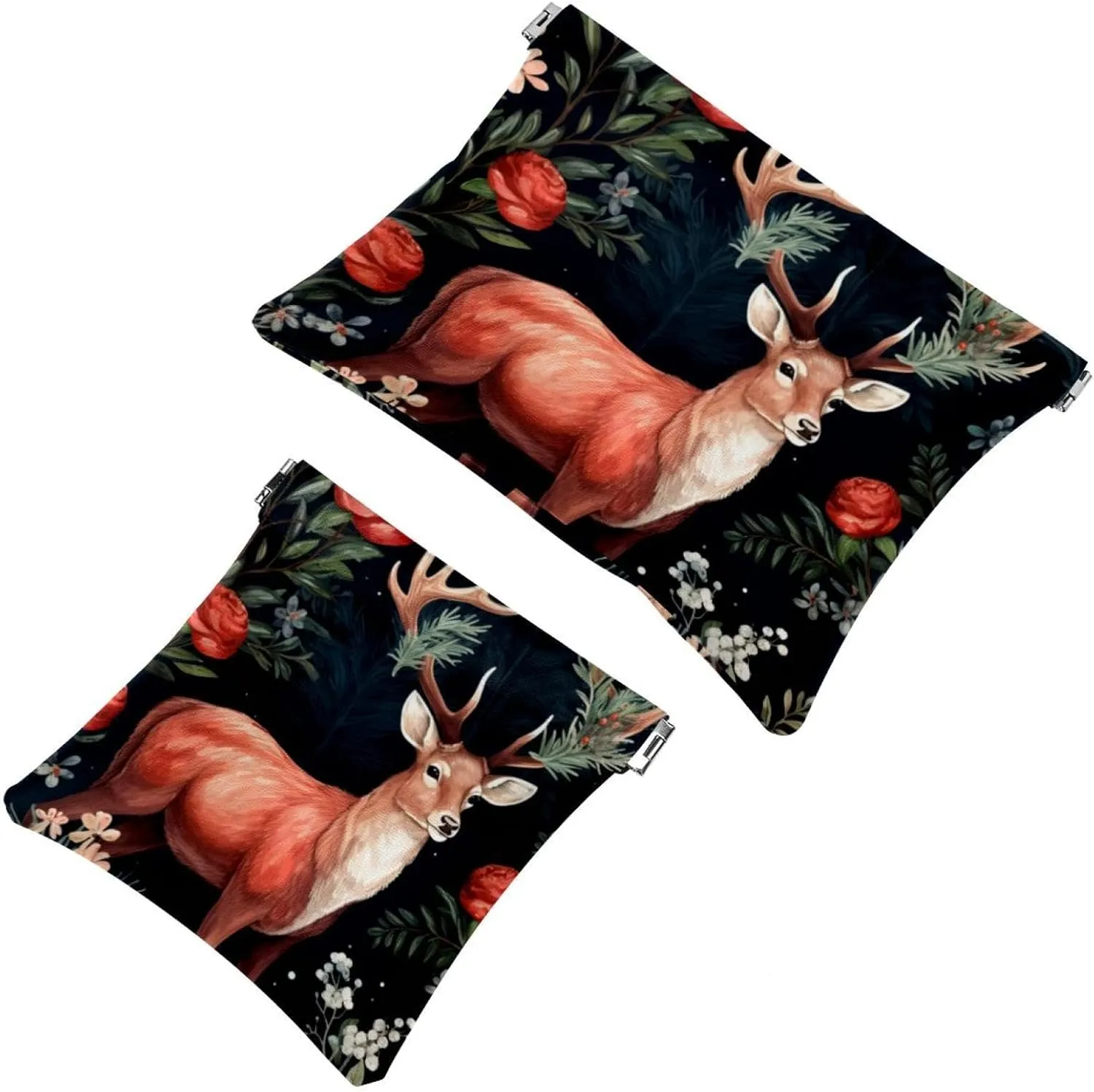 Women’s Pocket Cosmetic Bags, Waterproof Leather Makeup Bag No Zipper Self-Closing Makeup Pouch for Girls, Mini Bag for Purse - Cute Christmas Elk-1882