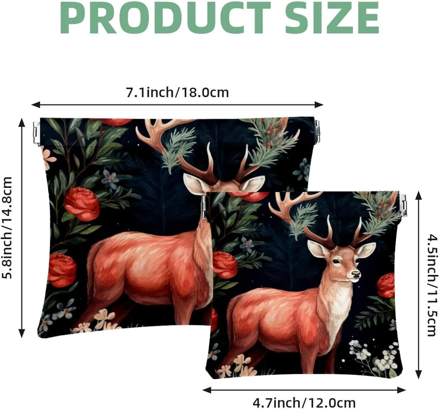 Women’s Pocket Cosmetic Bags, Waterproof Leather Makeup Bag No Zipper Self-Closing Makeup Pouch for Girls, Mini Bag for Purse - Cute Christmas Elk-1882