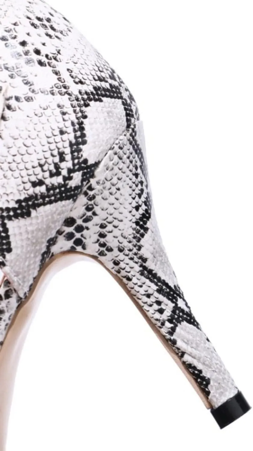 Women's Pointed Toe Closed Stiletto High Heels Pumps Sexy Two Colour Patchwork Snakeskin Metal Chain Buckle Strap Wedding Party Prom Dress Shoes
