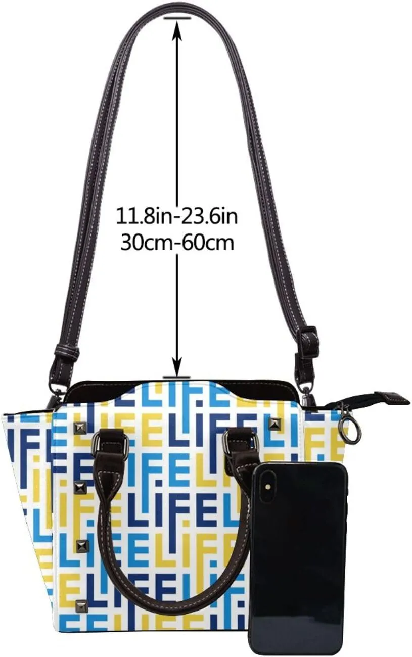 Women's Pu Leather Handbag Rivet Shoulder Bag Studded Top Handle Satchel Crossbody Tote Bag Punk Bag Purse