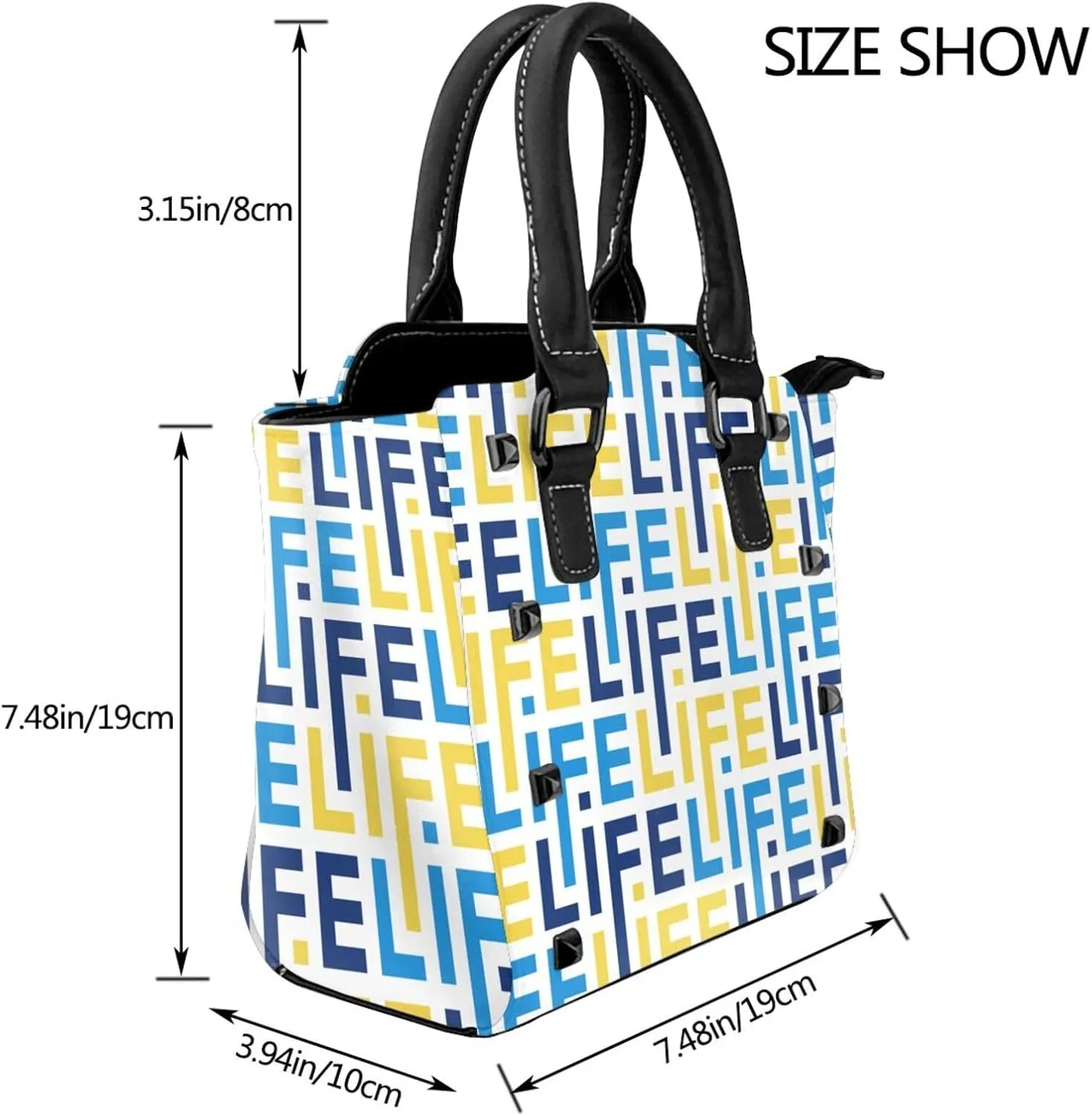 Women's Pu Leather Handbag Rivet Shoulder Bag Studded Top Handle Satchel Crossbody Tote Bag Punk Bag Purse