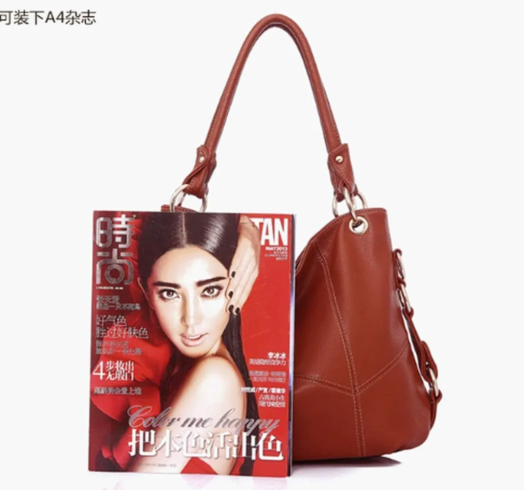 Women's PU Single Shoulder Bag Tassel Stitching Large Capacity Shoulder Shopping Bag