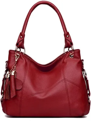 Women's PU Single Shoulder Bag Tassel Stitching Large Capacity Shoulder Shopping Bag