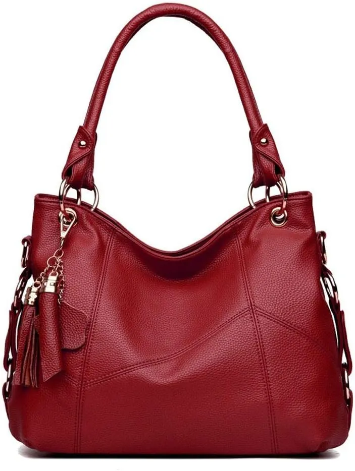 Women's PU Single Shoulder Bag Tassel Stitching Large Capacity Shoulder Shopping Bag