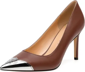 Women's Pumps, Pointed Toe Stiletto High Heels, Slip On Fashion Two Toned Patchwork Pump for Women