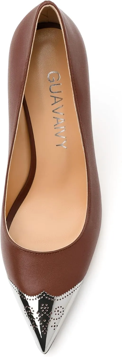 Women's Pumps, Pointed Toe Stiletto High Heels, Slip On Fashion Two Toned Patchwork Pump for Women