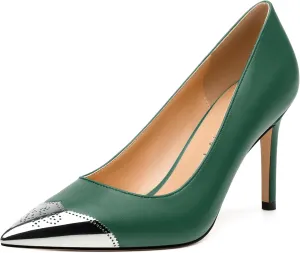 Women's Pumps, Pointed Toe Stiletto High Heels, Slip On Fashion Two Toned Patchwork Pump for Women