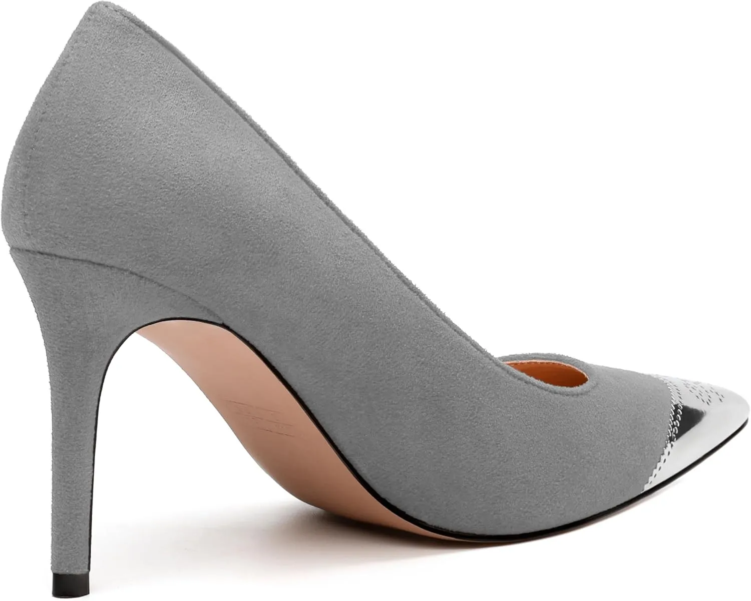 Women's Pumps, Silver Metallic Patchwork Closed Toe Stiletto Heels, Fashion Slip On High Heel Shoes for Women