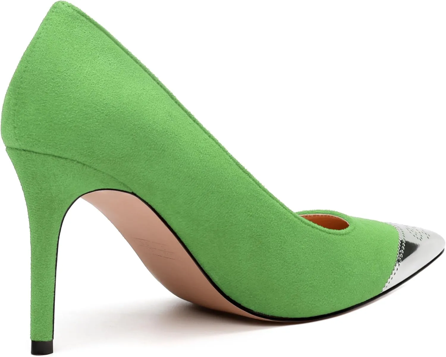 Women's Pumps, Silver Metallic Patchwork Closed Toe Stiletto Heels, Fashion Slip On High Heel Shoes for Women