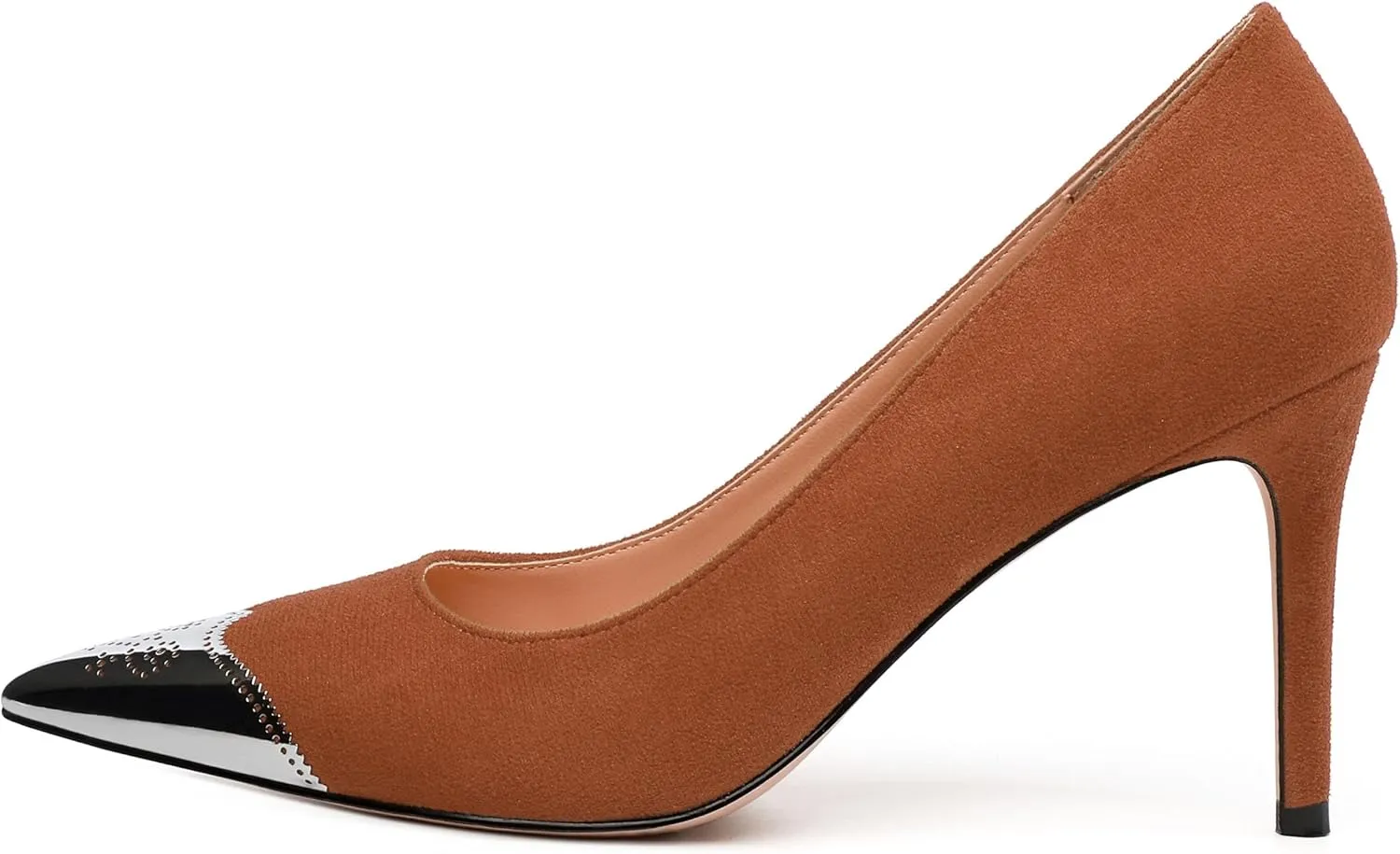 Women's Pumps, Silver Metallic Patchwork Closed Toe Stiletto Heels, Fashion Slip On High Heel Shoes for Women