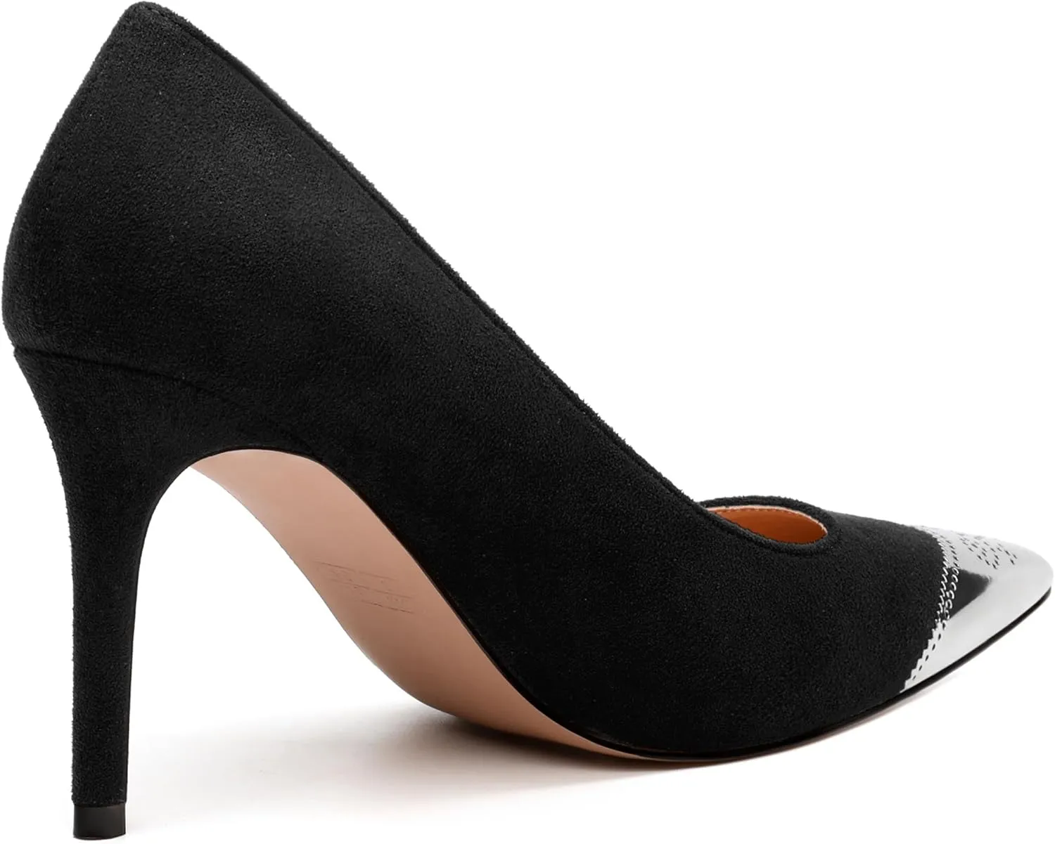 Women's Pumps, Silver Metallic Patchwork Closed Toe Stiletto Heels, Fashion Slip On High Heel Shoes for Women