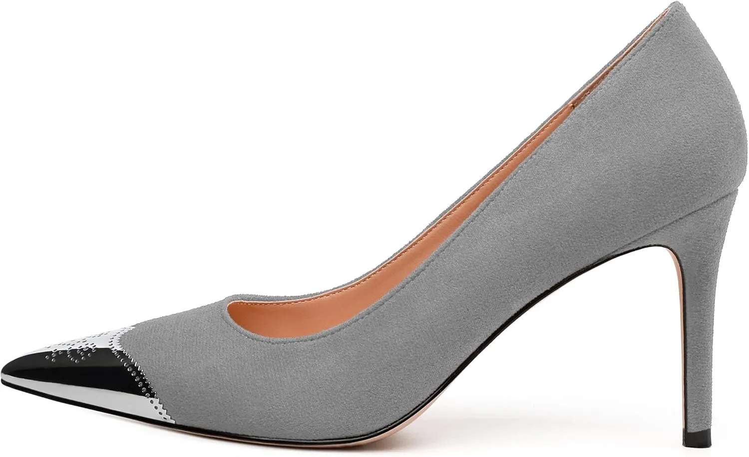 Women's Pumps, Silver Metallic Patchwork Closed Toe Stiletto Heels, Fashion Slip On High Heel Shoes for Women