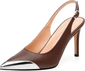 Women's Pumps, Two Toned Patchwork Pointed Toe Stiletto High Heels, Fashion Slingback Buckle Pumps, Daily Working Party Shoes for Women