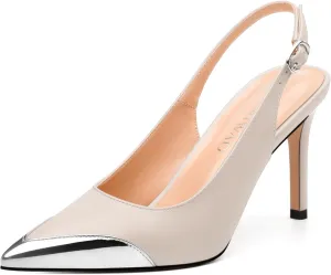 Women's Pumps, Two Toned Patchwork Pointed Toe Stiletto High Heels, Fashion Slingback Buckle Pumps, Daily Working Party Shoes for Women