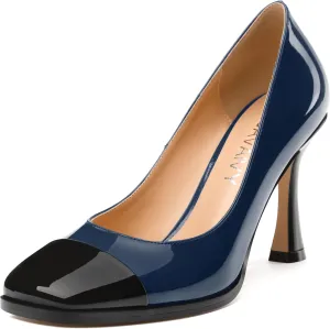 Women's Pumps, Two Toned Patchwork Square Closed Toe High Heels, Fashion Slip On Daily Dressy Shoes for Women