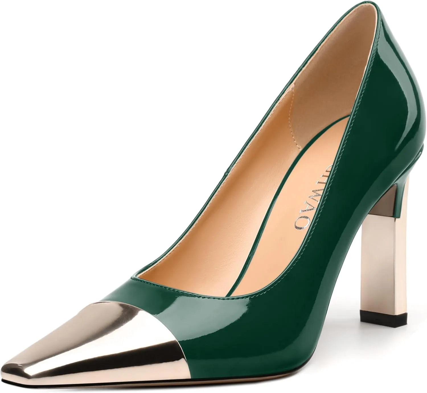 Women's Pumps, Two Toned Patchwork Square Closed Toe High Heels, Fashion Slip On Daily Dressy Shoes for Women