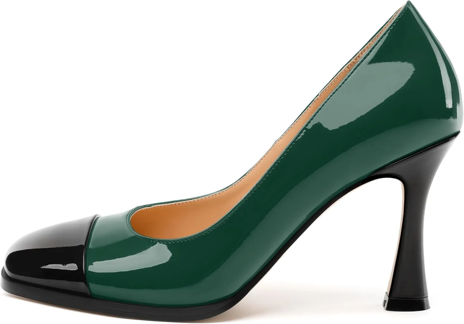 Women's Pumps, Two Toned Patchwork Square Closed Toe High Heels, Fashion Slip On Daily Dressy Shoes for Women