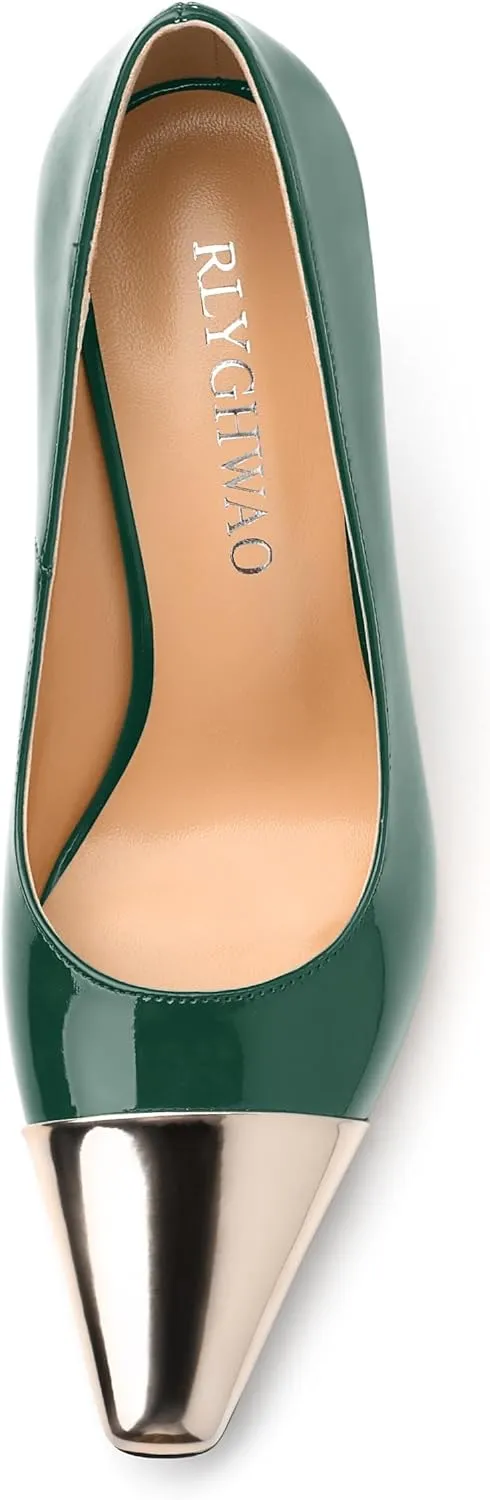 Women's Pumps, Two Toned Patchwork Square Closed Toe High Heels, Fashion Slip On Daily Dressy Shoes for Women