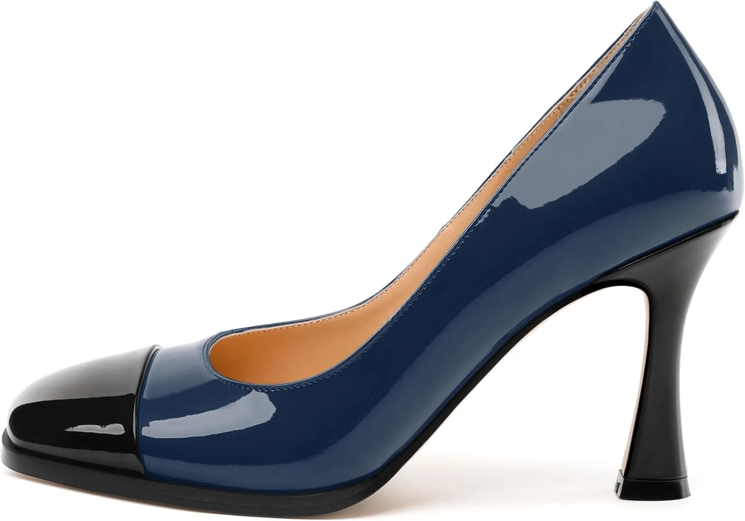 Women's Pumps, Two Toned Patchwork Square Closed Toe High Heels, Fashion Slip On Daily Dressy Shoes for Women