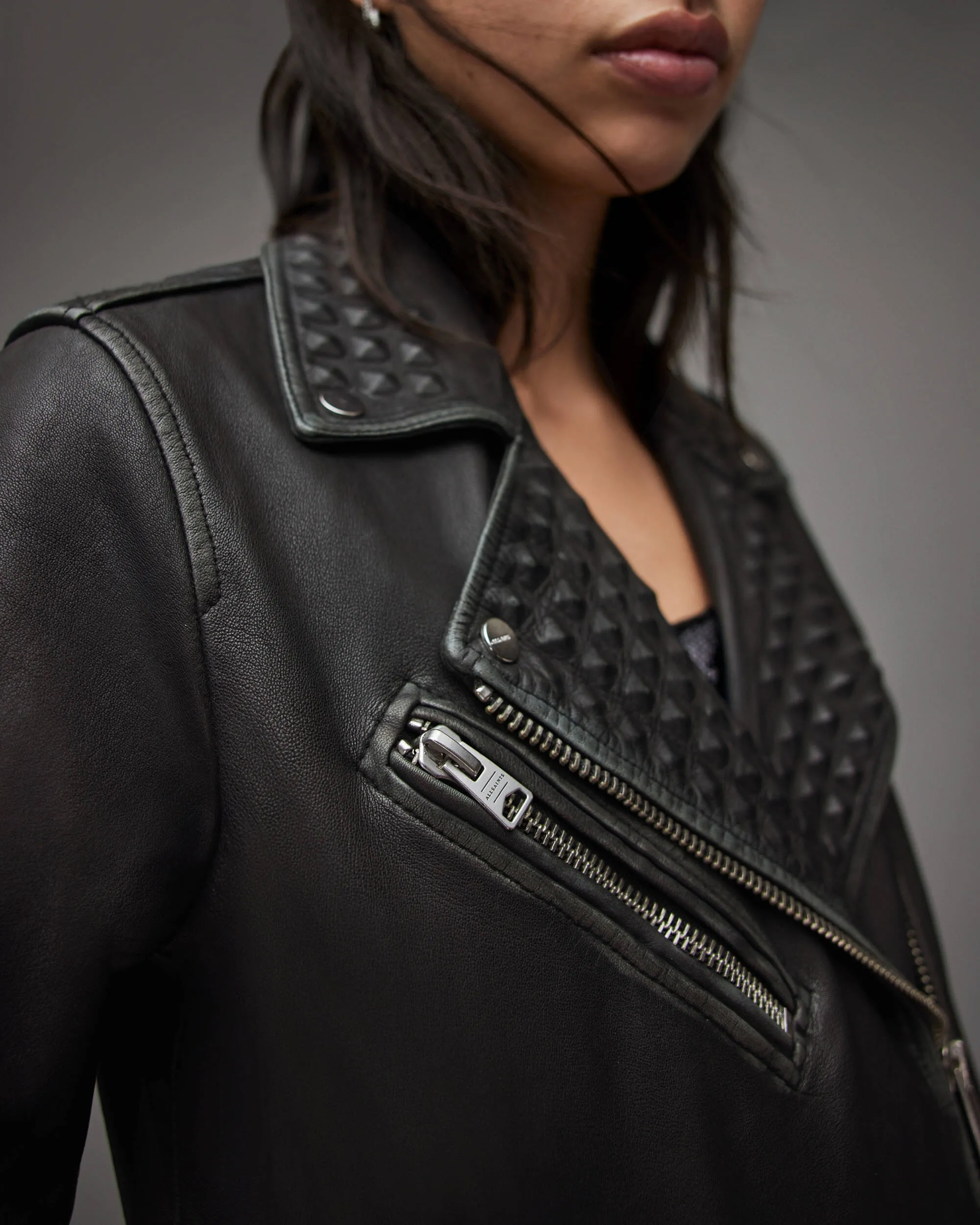 Women's Punk Biker Leather Jacket In Black With Belt
