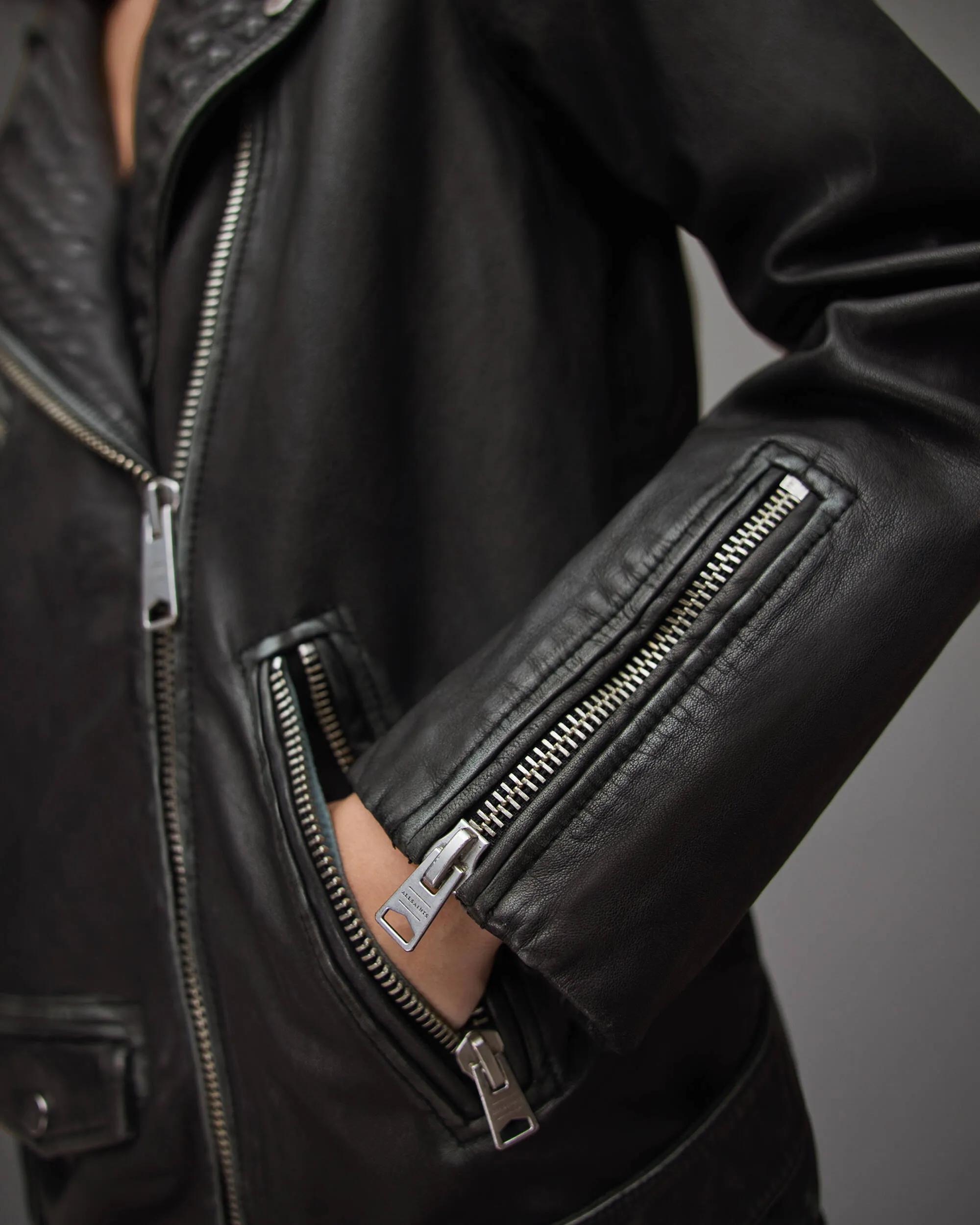 Women's Punk Biker Leather Jacket In Black With Belt