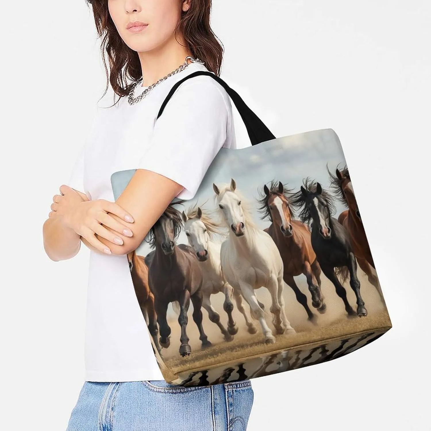 Women's Reusable Tote Bag, Portable Shoulder Handbags Large Capacity Casual Shopping Bags