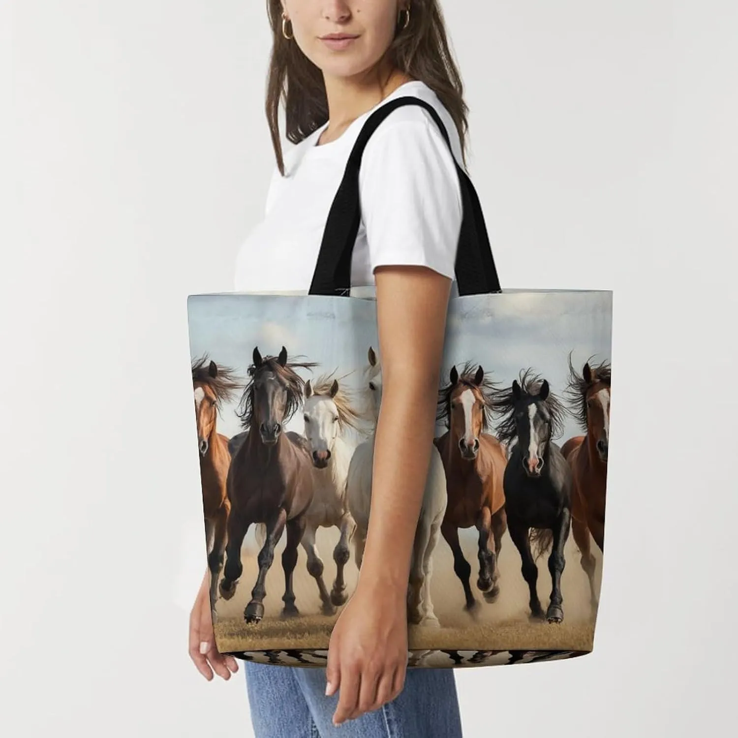 Women's Reusable Tote Bag, Portable Shoulder Handbags Large Capacity Casual Shopping Bags