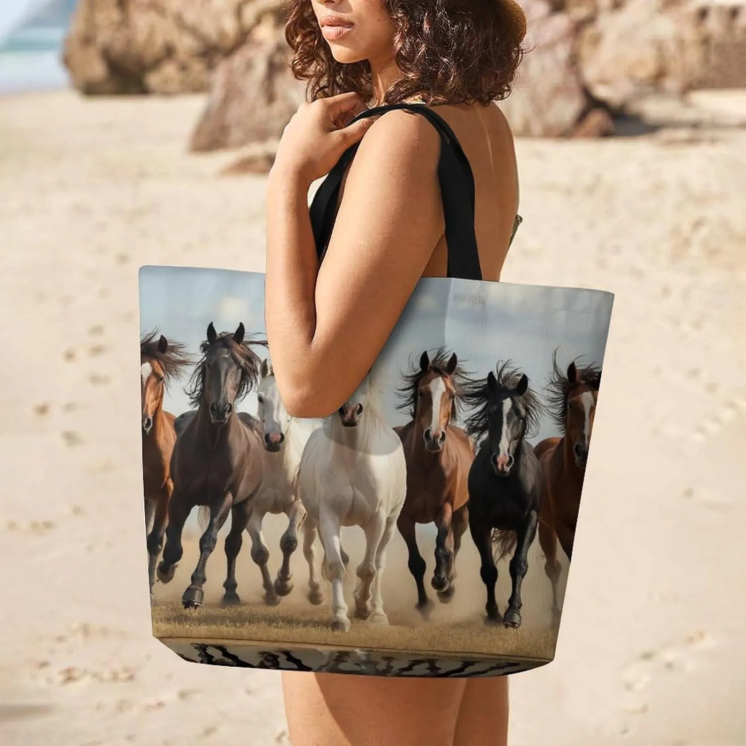 Women's Reusable Tote Bag, Portable Shoulder Handbags Large Capacity Casual Shopping Bags