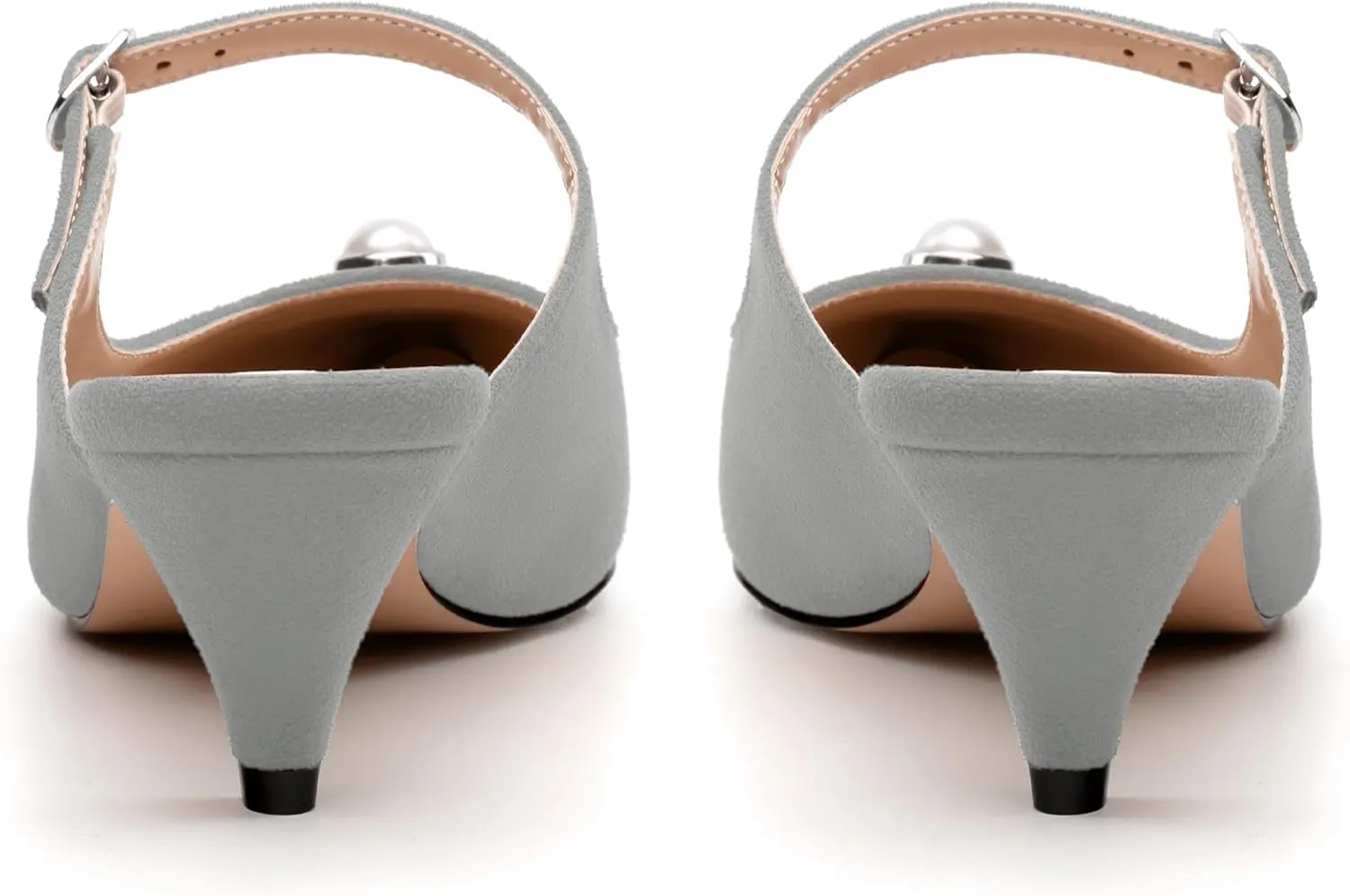 Women's Sandals, Pointed Toe Low Kitten Heels, Two Toned Patchwork Fashion Backstrap Buckle Slide Sandal for Working Wedding Party