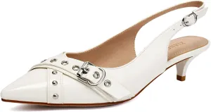 Women's Slingback Heels Pointed Toe Studded Low Kitten Heel Pumps Dress Shoes