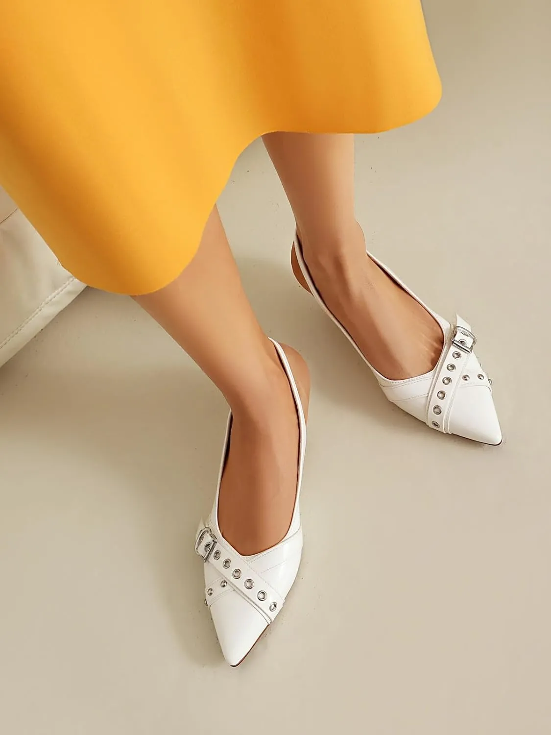 Women's Slingback Heels Pointed Toe Studded Low Kitten Heel Pumps Dress Shoes