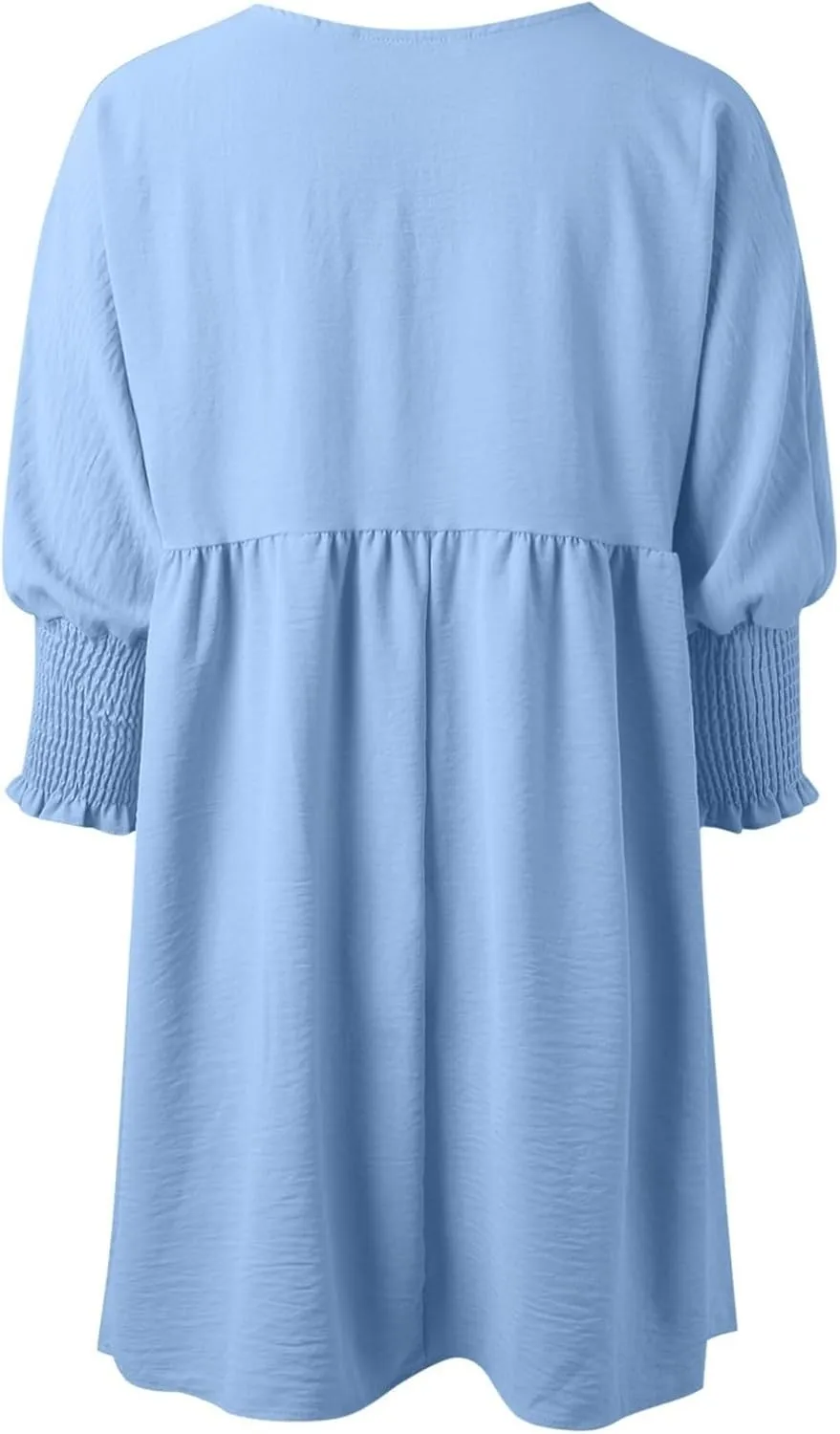 Womens Smocked Crewneck Button Up Long Sleeve Empire Waist A-Line Mini Dress 2025 Casual Swing Dresses