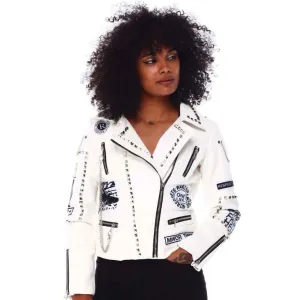 Women's Studded Leather Jacket In White