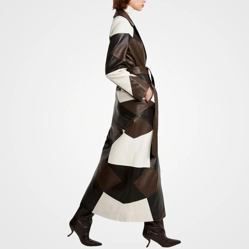 Women's Three-Tone Patchwork Leather Overcoat