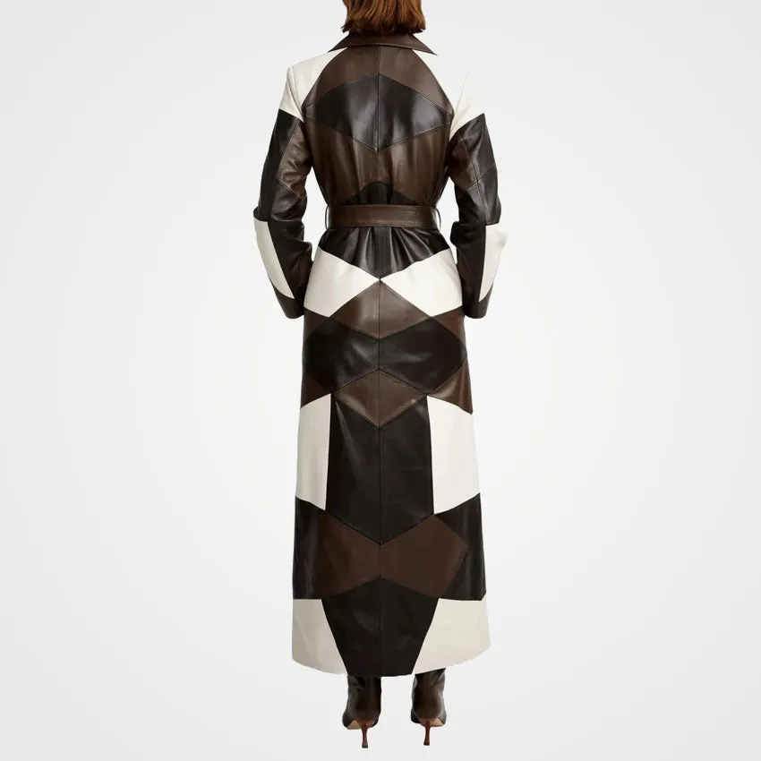 Women's Three-Tone Patchwork Leather Overcoat