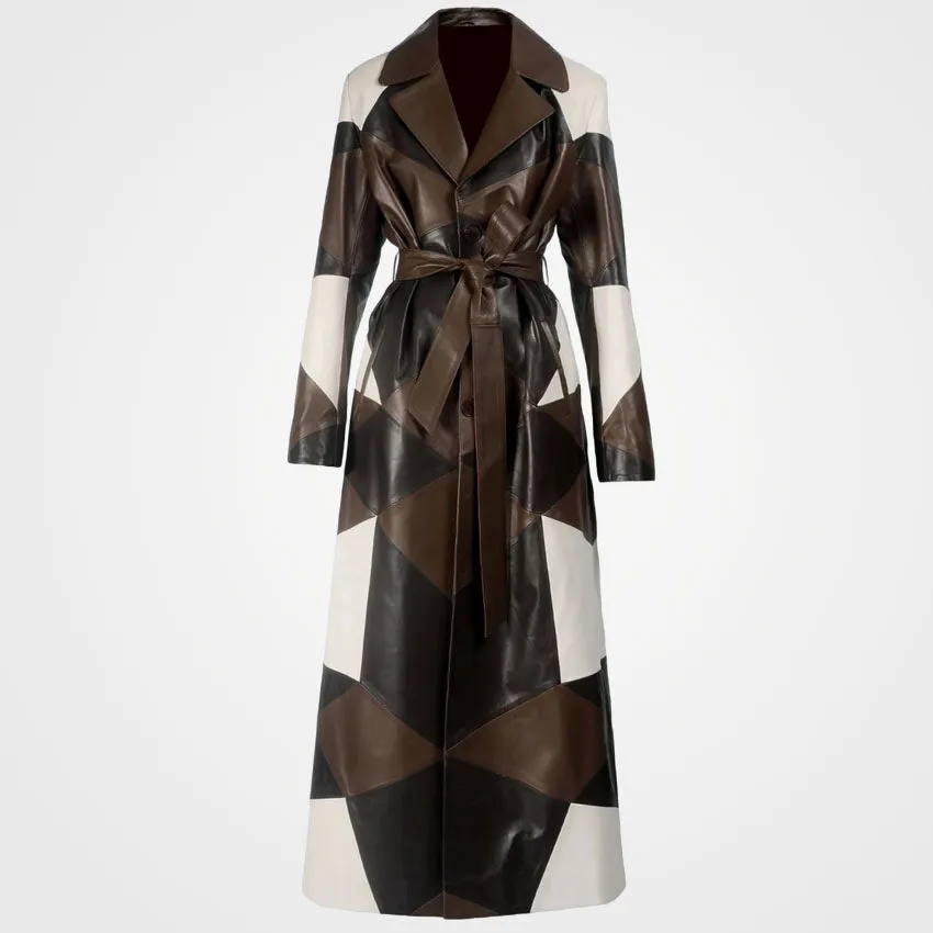 Women's Three-Tone Patchwork Leather Overcoat