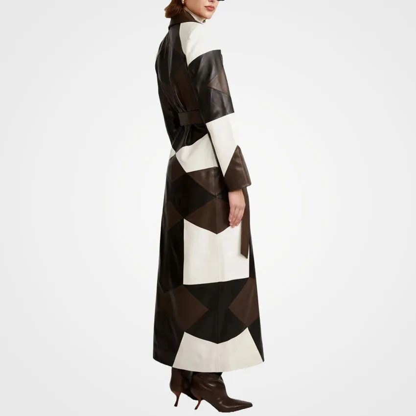 Women's Three-Tone Patchwork Leather Overcoat
