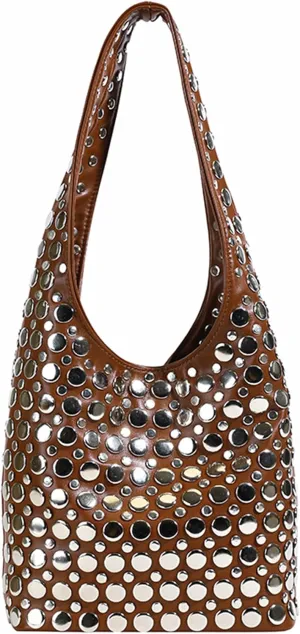 Women's Vegan Leather Studded Shoulder Bag, Y2K Purse, 90s Punk Hobo Bag, 2025 Fashion Purse